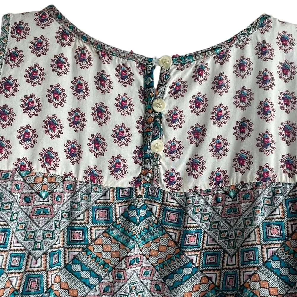 Hem & Thread Women Top S Multicolor‎ Crochet Inlet Mixed Boho Pattern Festival